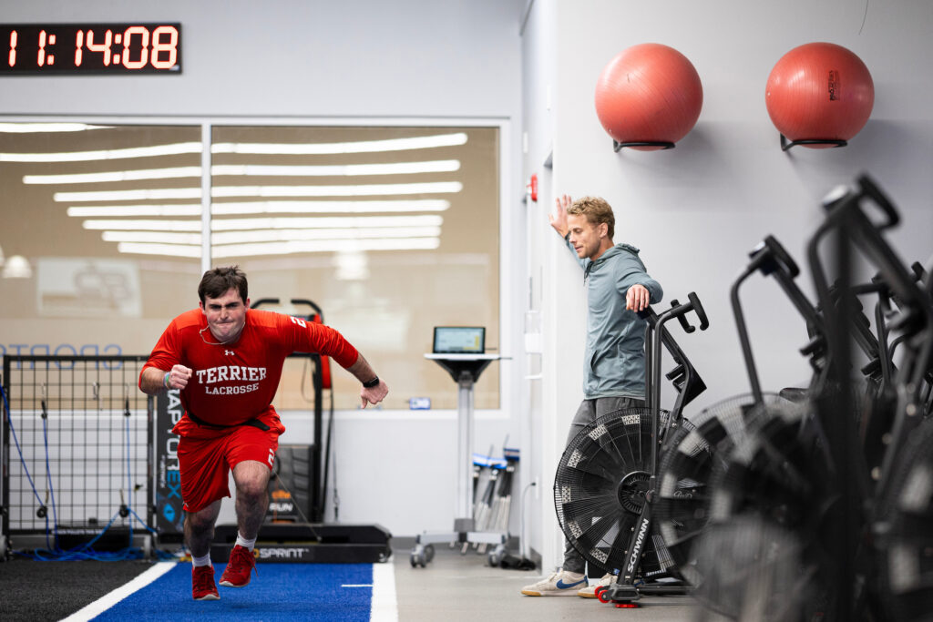 Lacrosse athlete training speed under guidance of Bando Performance trainer